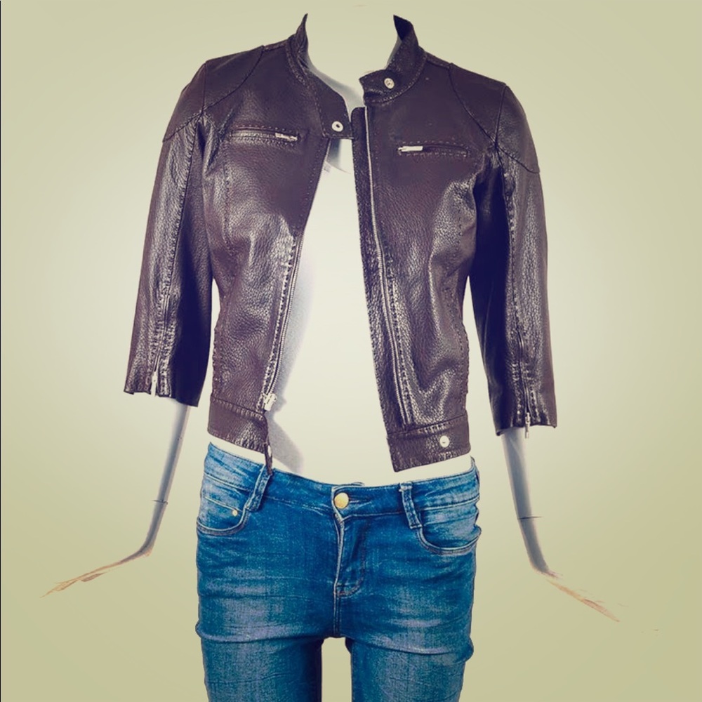 FENDI selleria brown leather cropped jacket sz s